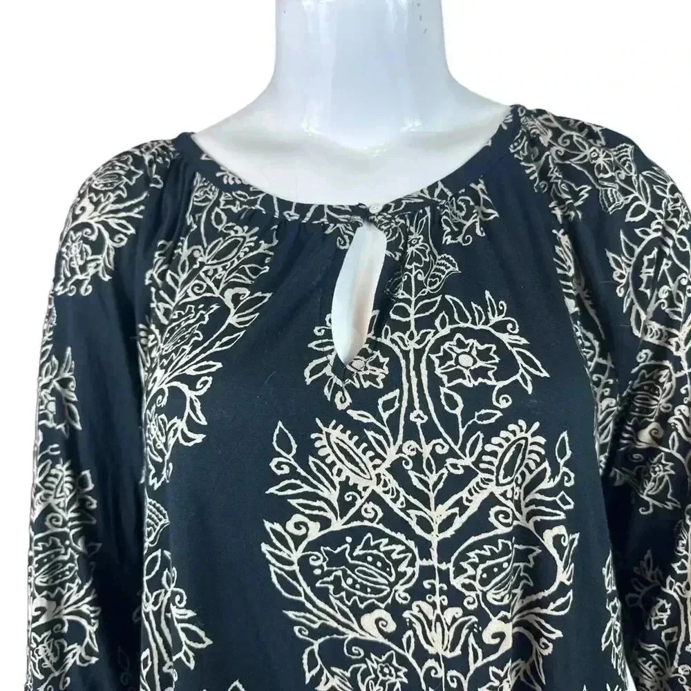 Lucky Brand black long sleeve top with cream boho print size 2X - Picture 3 of 9